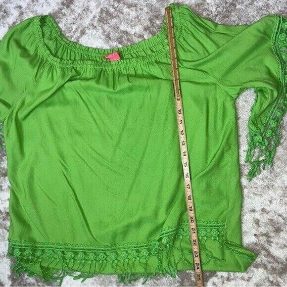 Sunny Leigh SZ LP bright green tasseled trim light weight top blouse - Picture 5 of 9